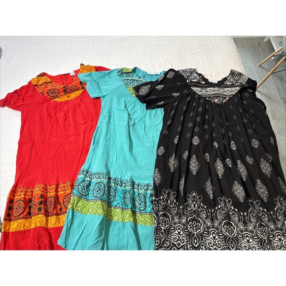 NATIONAL  WOMEN DRESS SIZE 1X INDIA Lot Of 3 Orange Blue Black - Picture 1 of 11